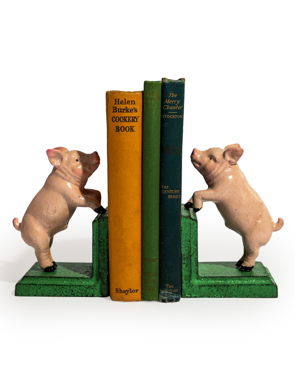Cast Iron Antiqued Pair of Pigs Bookends - STM95