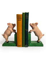 Cast Iron Antiqued Pair of Pigs Bookends - STM95