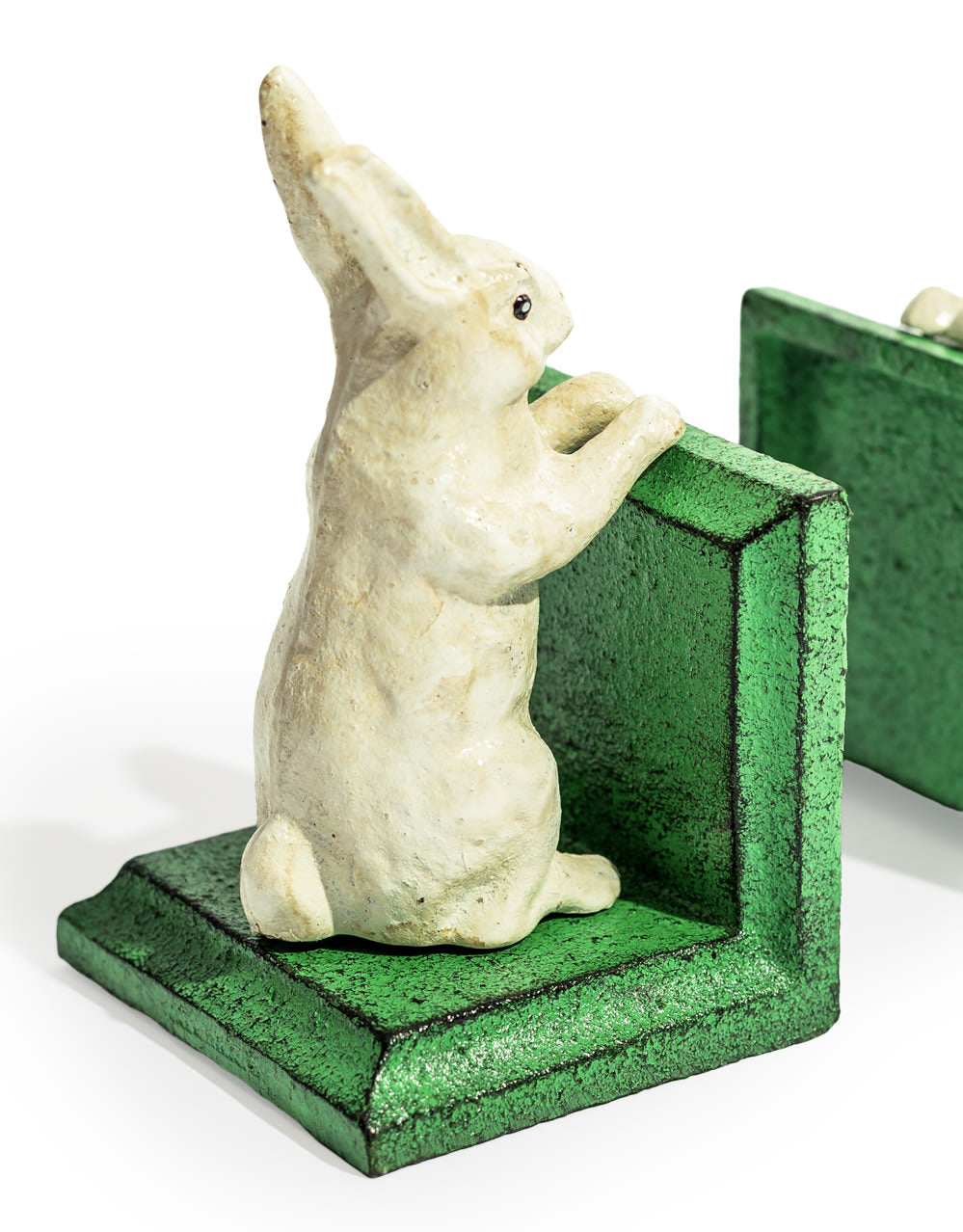Cast Iron Antiqued Pair of White Rabbit Bookends - STM96