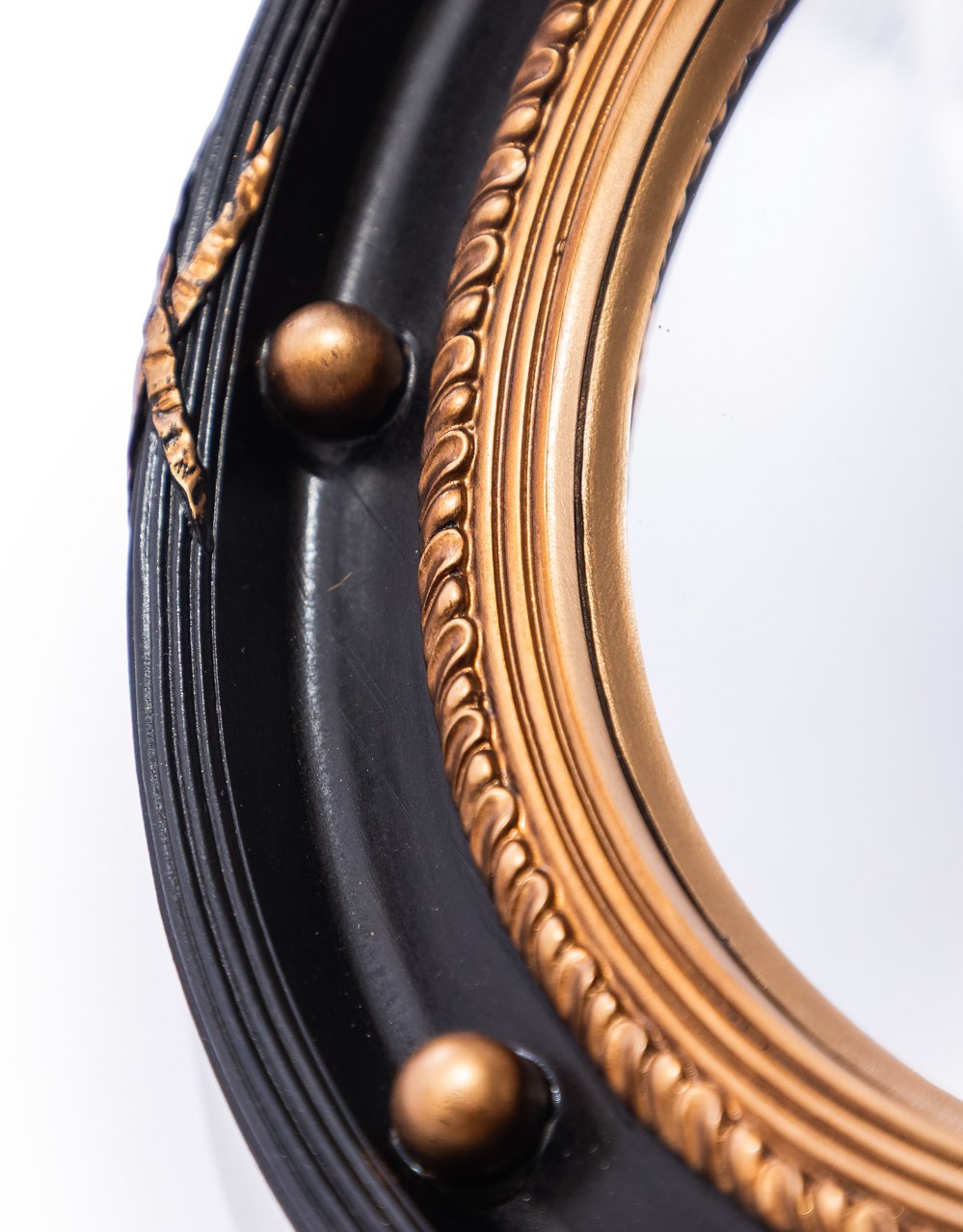 Large Black & Antique Gold Framed Porthole Convex Mirror - MK209