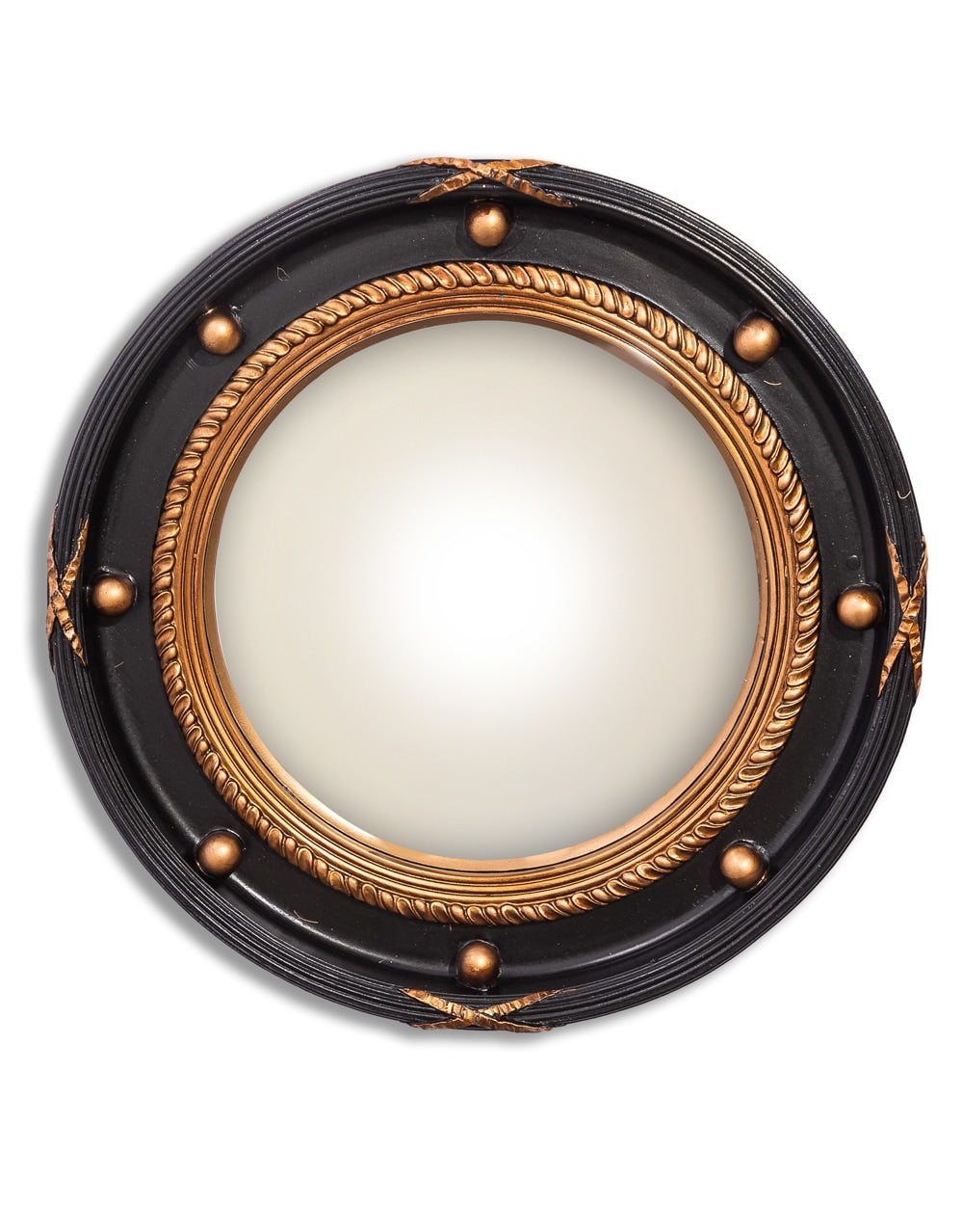 Large Black & Antique Gold Framed Porthole Convex Mirror - MK209