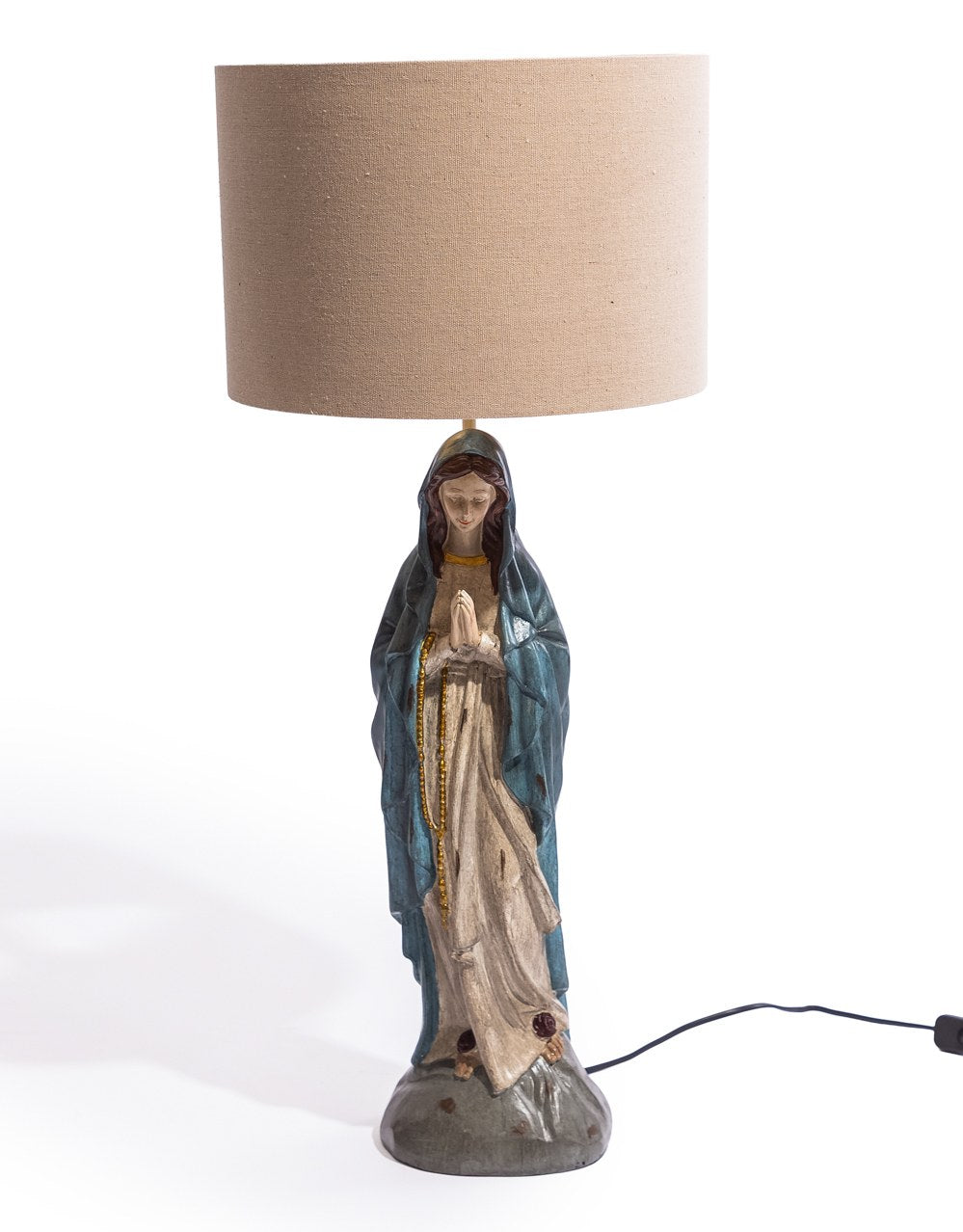 Antiqued Praying Maria Table Lamp w/ Oatmeal Shade - CRT147