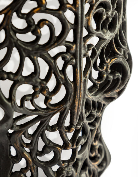 Distressed Black and Wood Tribal Bison Wall Head - AL180