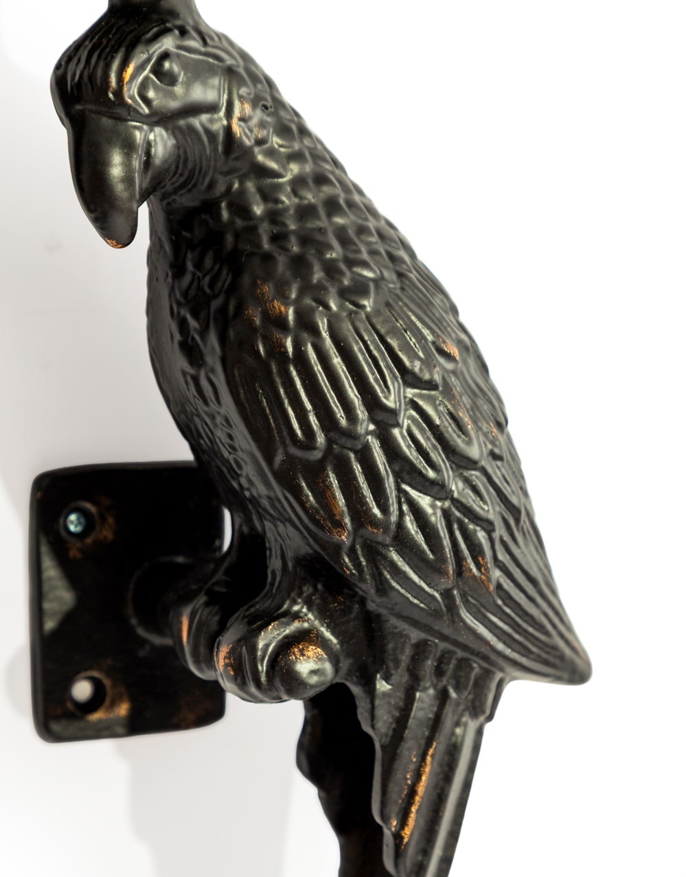 Pair of Large Distressed Black Metal Parrot Wall Sconces - AL181