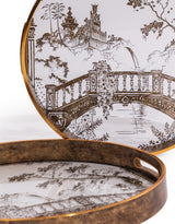 Set of 2 Dark Gold Oriental Garden Serving Trays - LUM22