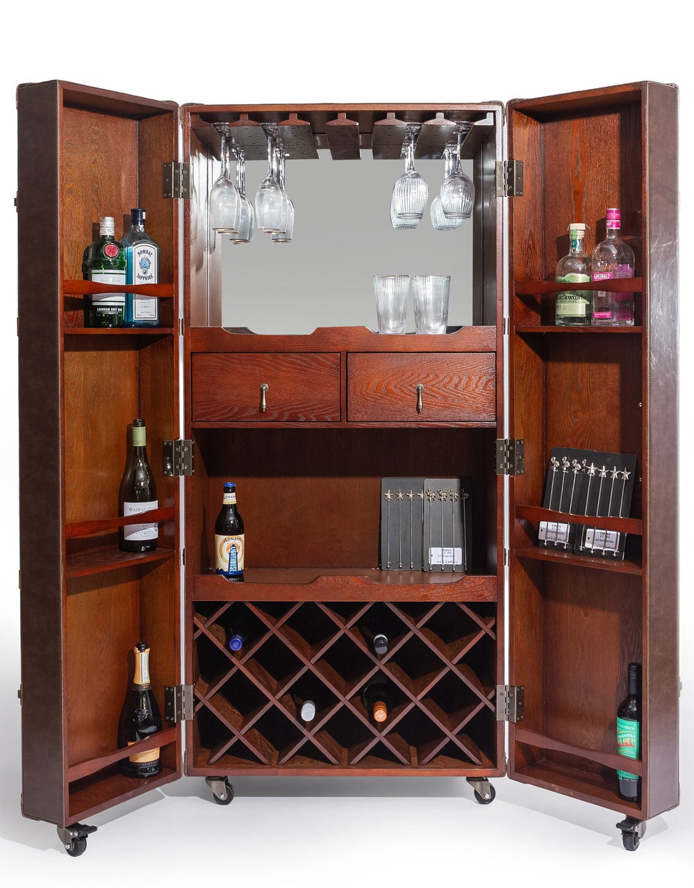 Soho Steamer Extra Large Brown Leather Two-Door Wine / Bar Cabinet - SBC13