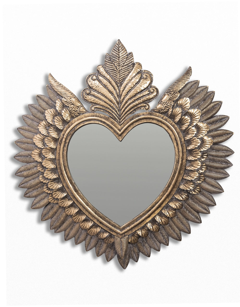 Large Antique Gold Winged "Sacred Heart" Wall Mirror - JHC17