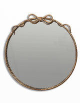 Large Round Gold Hammered Metal Wall Mirror w/ Bow - JHC20