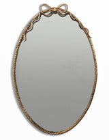 Large Oval Gold Hammered Metal Wall Mirror w/ Bow - JHC21