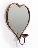 Gold Metal Heart Wall Mirror w/ Candle Holder - JHC22