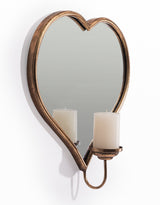 Gold Metal Heart Wall Mirror w/ Candle Holder - JHC22