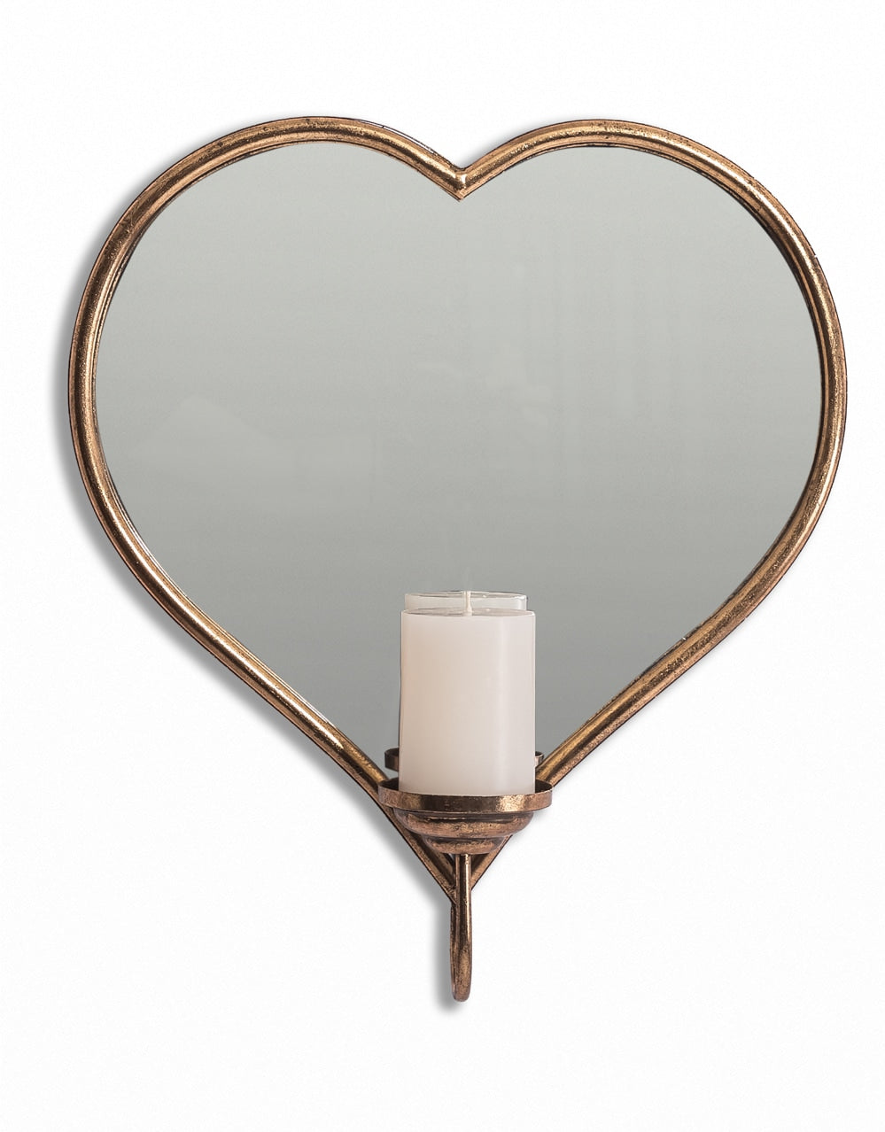 Gold Metal Heart Wall Mirror w/ Candle Holder - JHC22