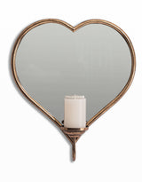 Gold Metal Heart Wall Mirror w/ Candle Holder - JHC22