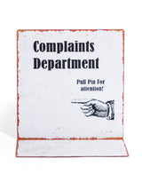 Grenade with "Complaints Department" Antiqued Metal Table Sign - ET364