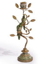 Antiqued Ornate Branch Green/Gold Parrot Candle Holder - RM82