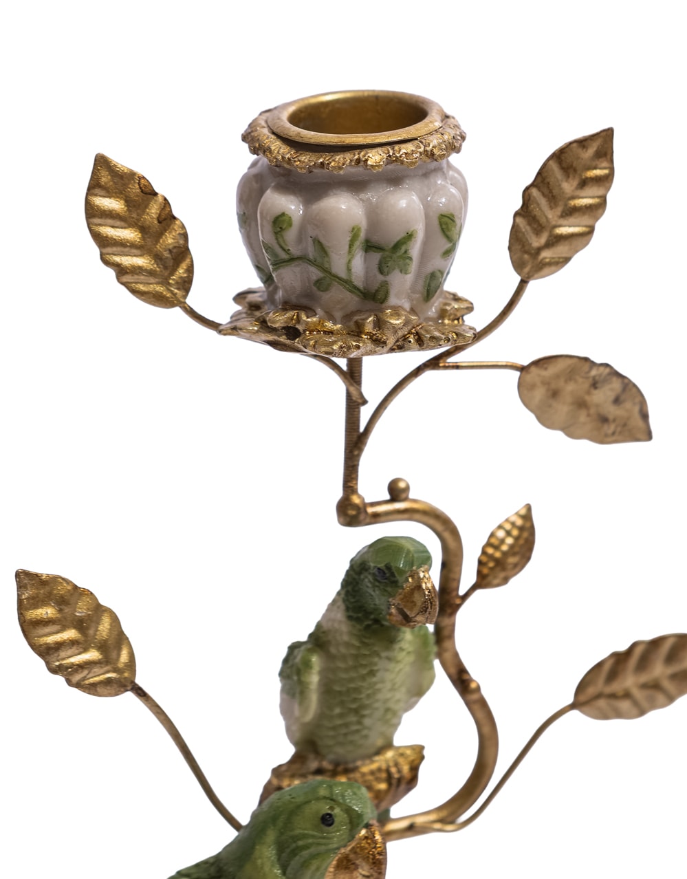 Antiqued Ornate Branch Green/Gold Parrot Candle Holder - RM82