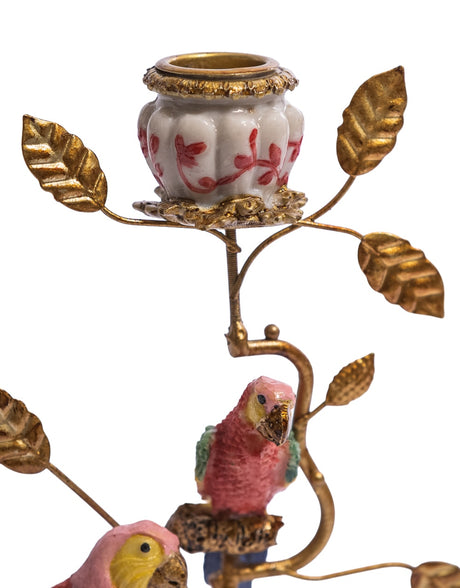 Antiqued Ornate Branch Red/Gold Parrot Candle Holder - RM83
