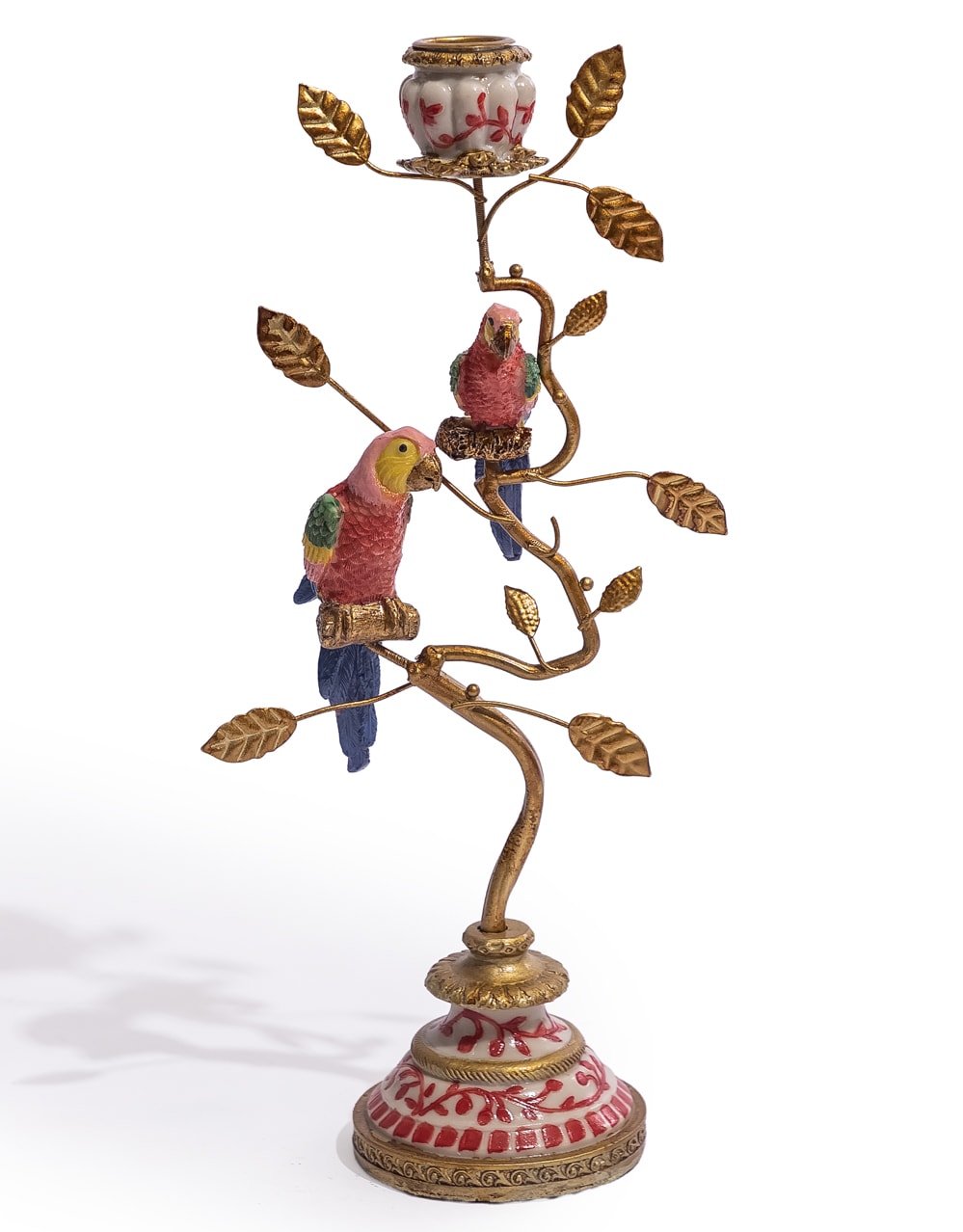Antiqued Ornate Branch Red/Gold Parrot Candle Holder - RM83
