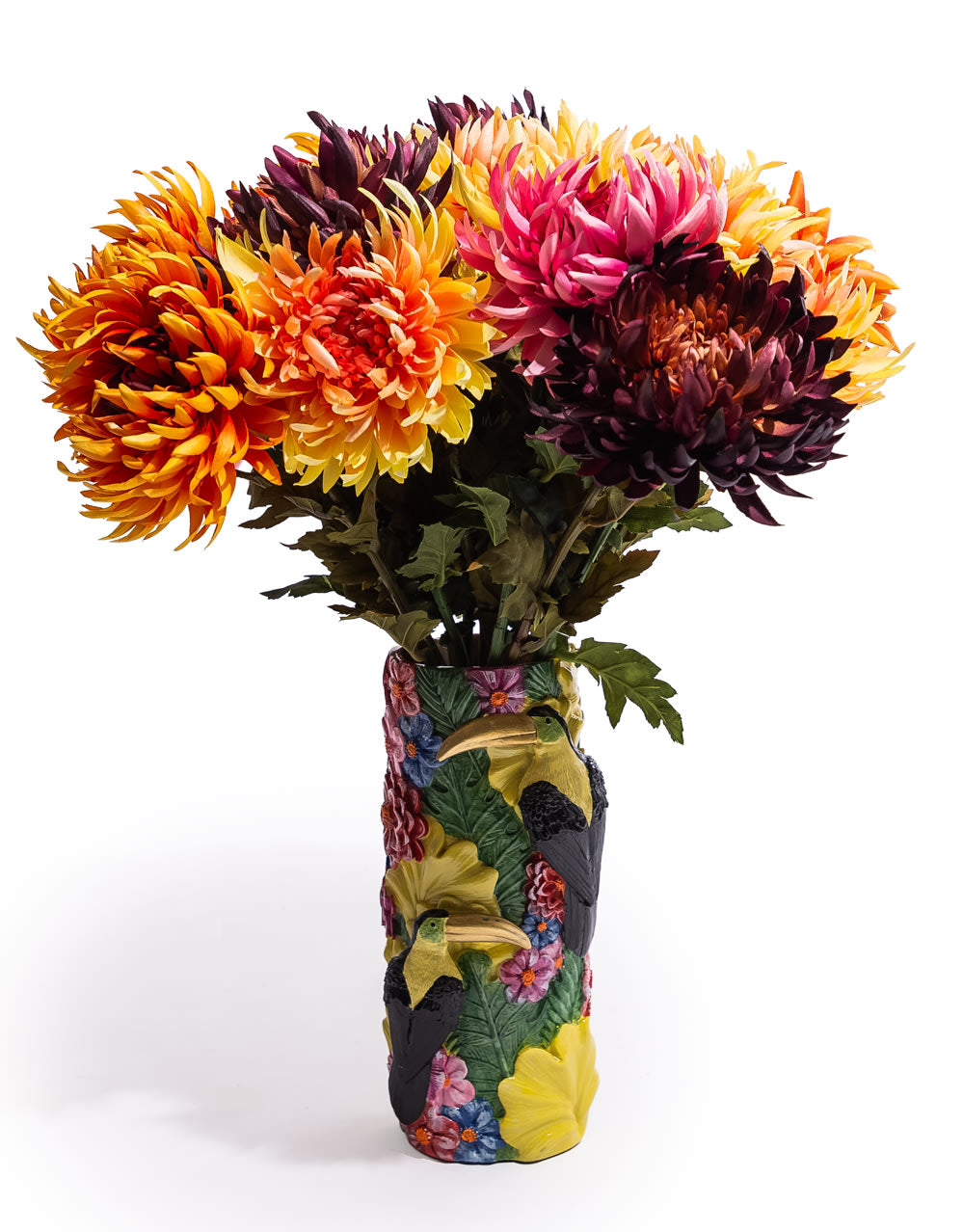 Vibrant Coloured Floral Toucan Bird Vase - RM86