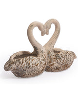 Large Antiqued "Love Heart" Pair of Swan Planters - JCS31