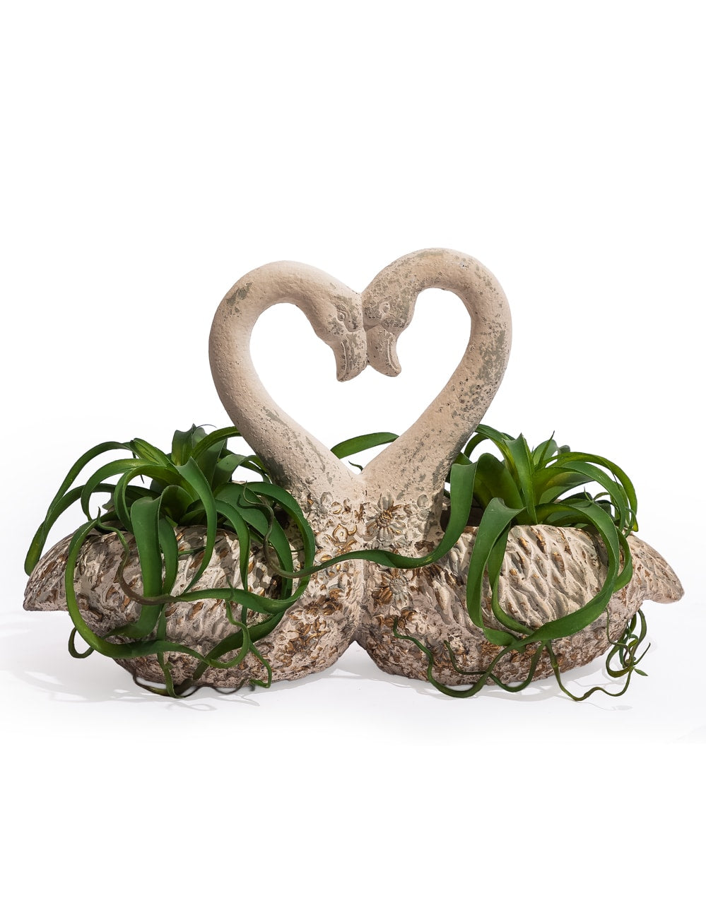 Large Antiqued "Love Heart" Pair of Swan Planters - JCS31