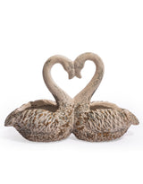 Large Antiqued "Love Heart" Pair of Swan Planters - JCS31