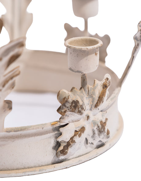 Antique White Metal Crown Candle Holder - JCS34