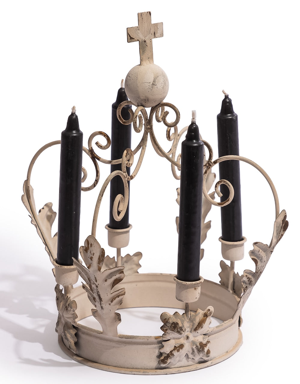 Antique White Metal Crown Candle Holder - JCS34