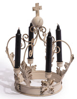 Antique White Metal Crown Candle Holder - JCS34