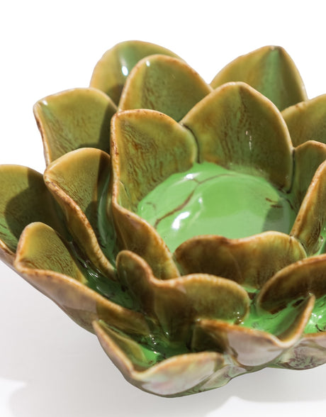 Mottled Green Floral Ceramic Tealight Holder - TPR115