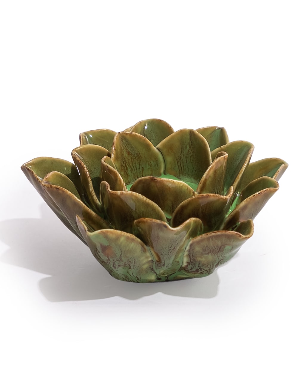 Mottled Green Floral Ceramic Tealight Holder - TPR115