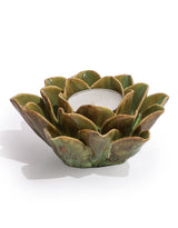 Mottled Green Floral Ceramic Tealight Holder - TPR115