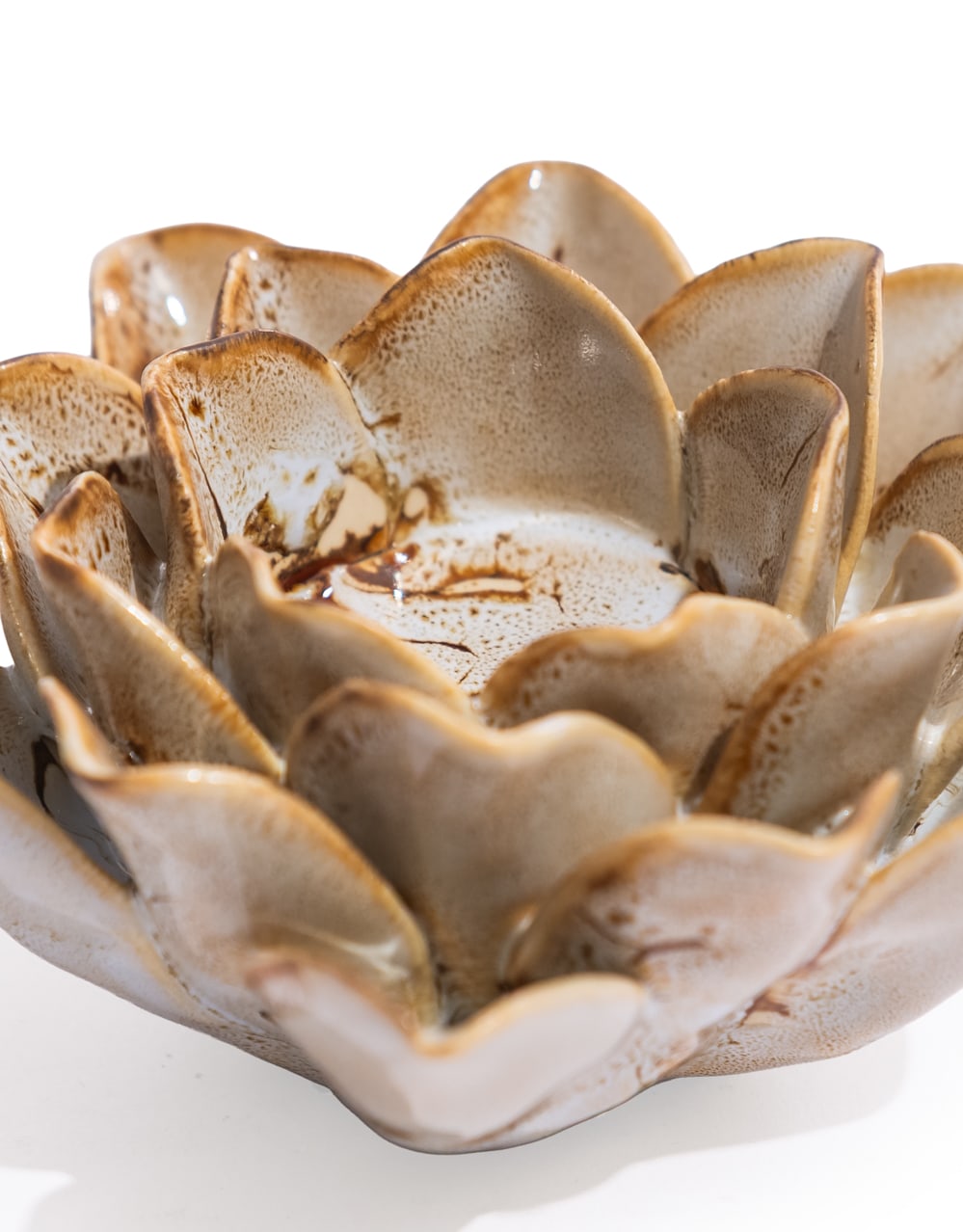 Mottled Burnt Cream Floral Ceramic Tealight Holder - TPR116