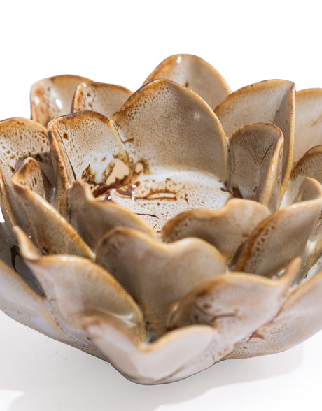 Mottled Burnt Cream Floral Ceramic Tealight Holder - TPR116