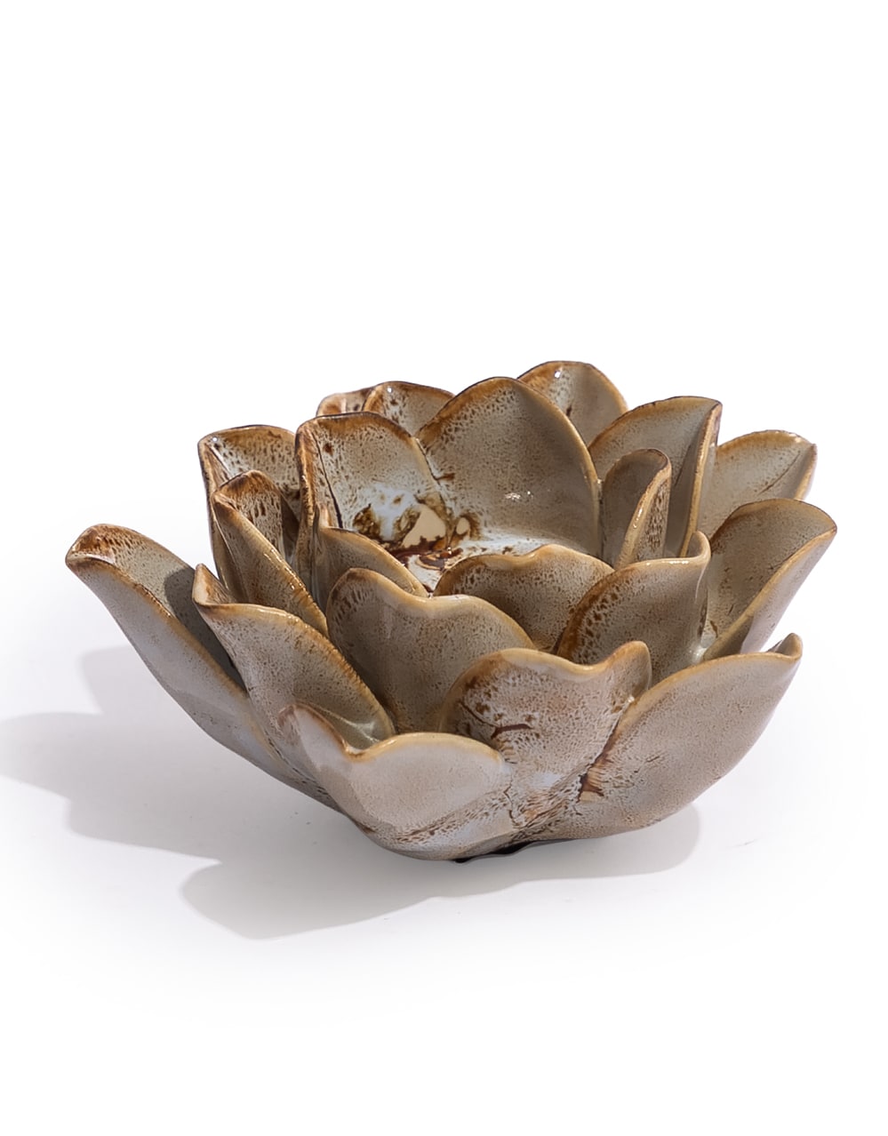 Mottled Burnt Cream Floral Ceramic Tealight Holder - TPR116
