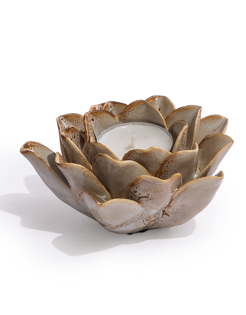 Mottled Burnt Cream Floral Ceramic Tealight Holder - TPR116
