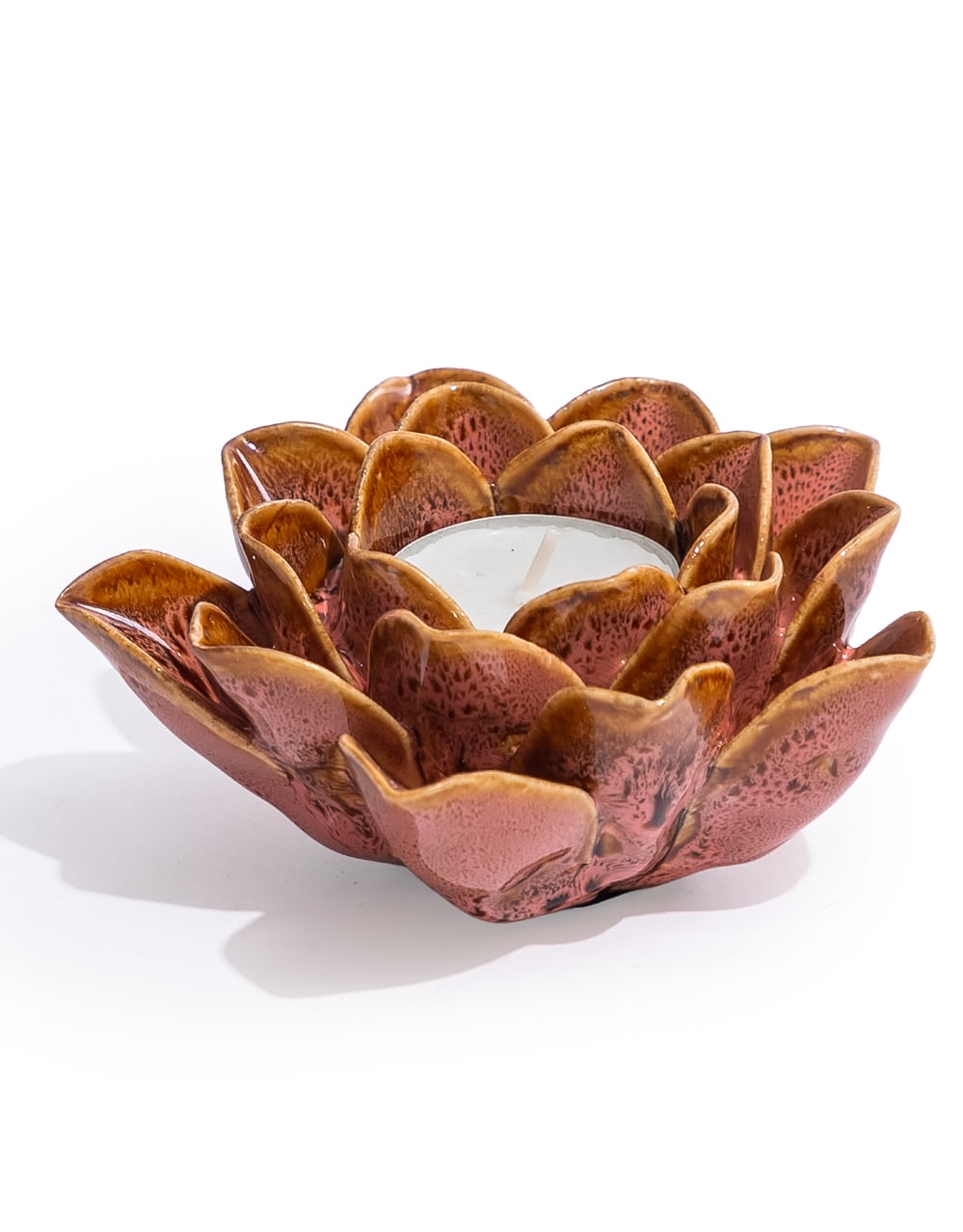 Mottled Pink Floral Ceramic Tealight Holder - TPR117