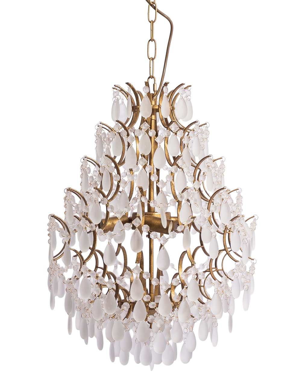Large Antique Gold Multi Teardrop Chandelier w/ Frosted Crystals - CH317