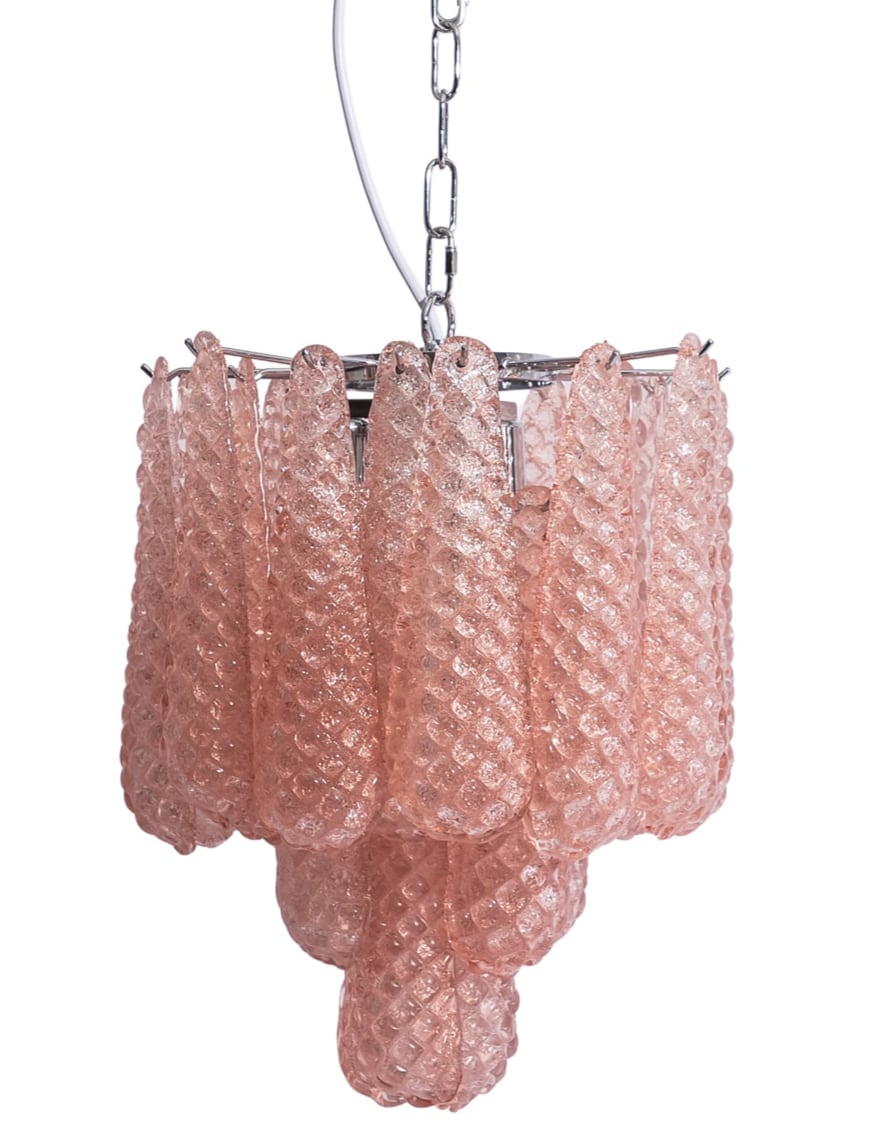 Chrome w/ Pink Bubbled Glass "Gicel" Chandelier - CH315