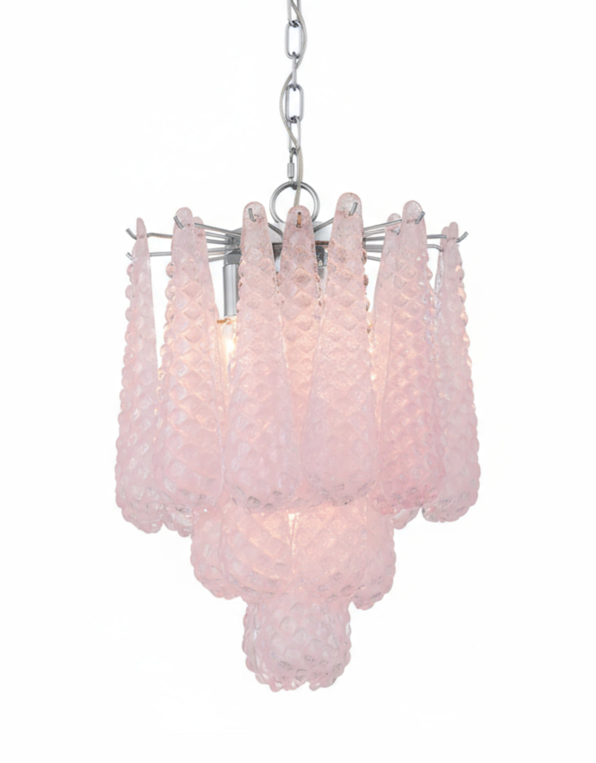 Chrome w/ Pink Bubbled Glass "Gicel" Chandelier - CH315