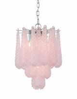Chrome w/ Pink Bubbled Glass "Gicel" Chandelier - CH315