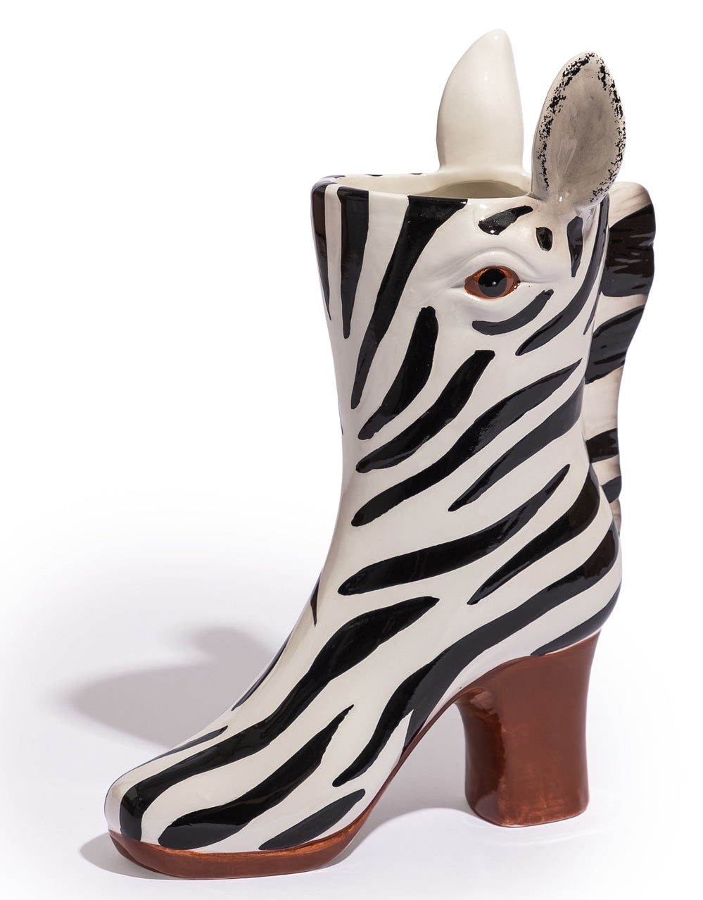 Medium Zebra Head Heeled-Boot Ceramic Vase - EGC22