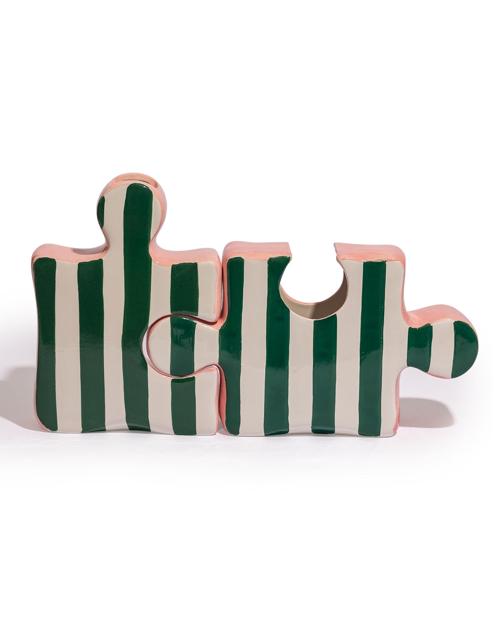 Set of 2 Green/White & Pink Ceramic Jigsaw Piece Vases - EGC26