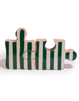 Set of 2 Green/White & Pink Ceramic Jigsaw Piece Vases - EGC26
