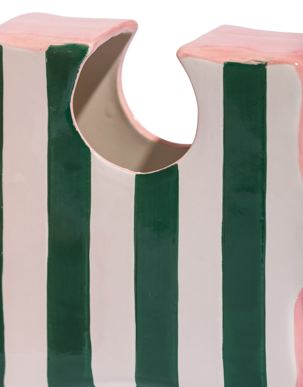 Set of 2 Green/White & Pink Ceramic Jigsaw Piece Vases - EGC26