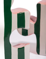 Set of 2 Green/White & Pink Ceramic Jigsaw Piece Vases - EGC26