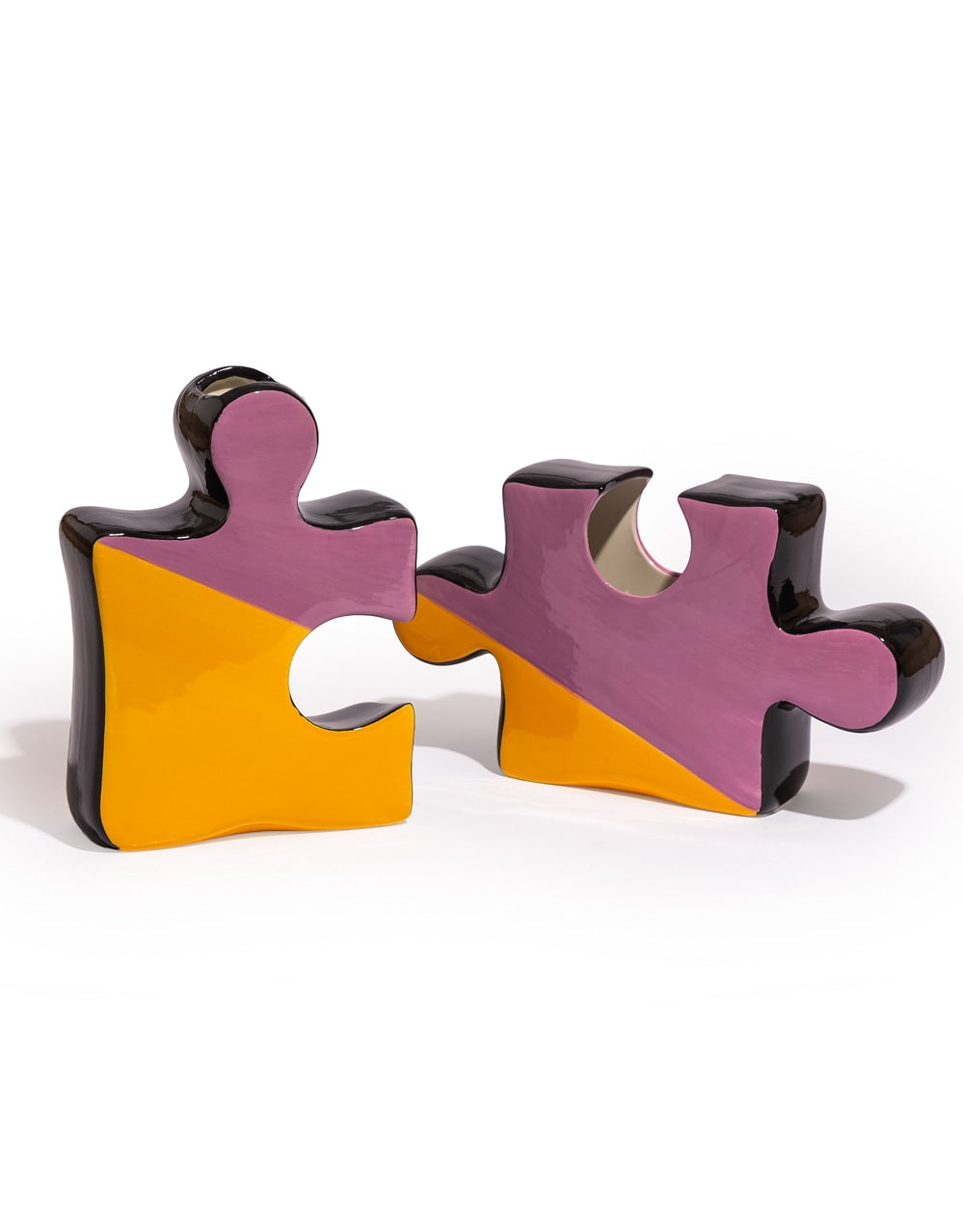 Set of 2 Orange/Purple/Black Ceramic Jigsaw Piece Vases - EGC27