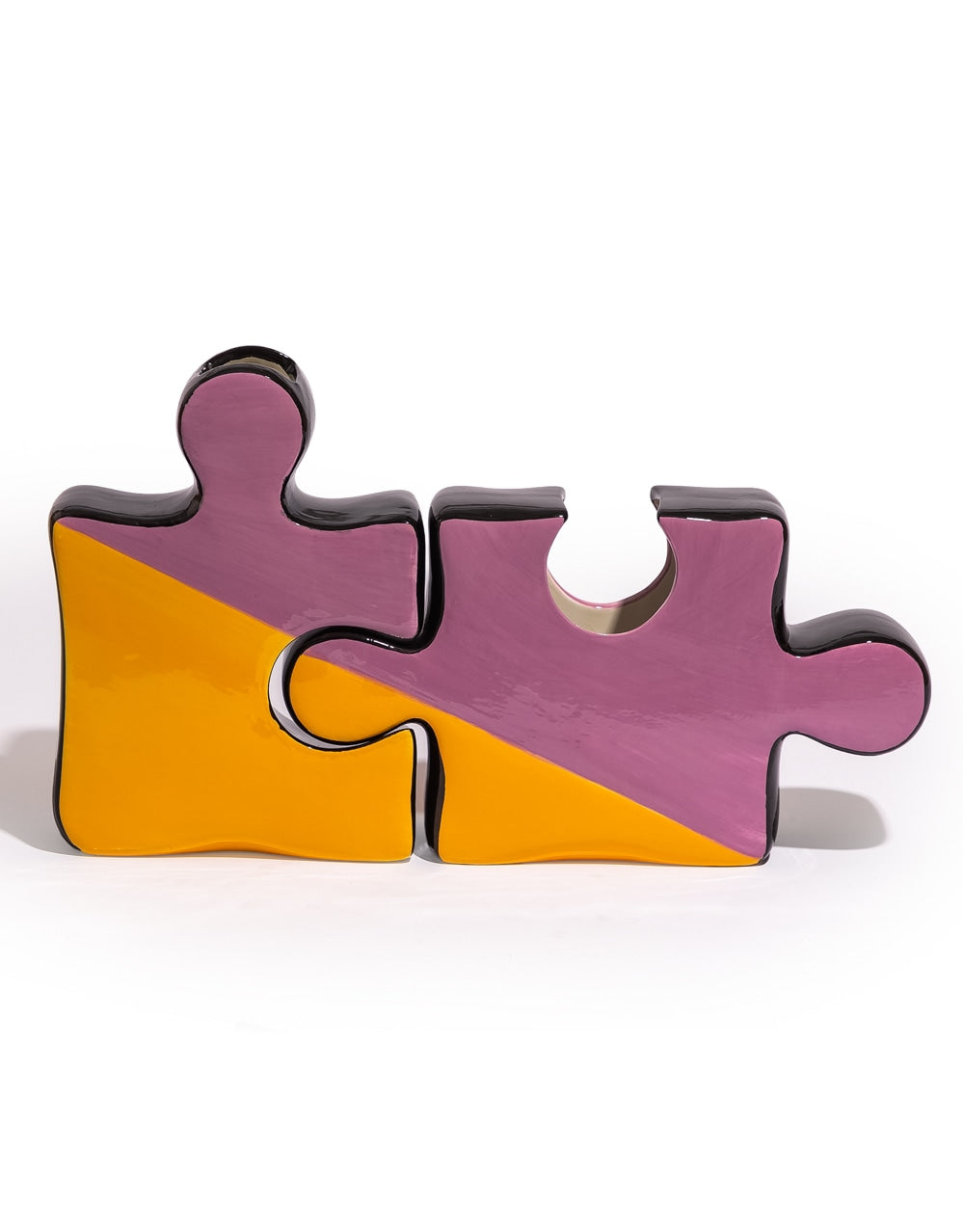 Set of 2 Orange/Purple/Black Ceramic Jigsaw Piece Vases - EGC27