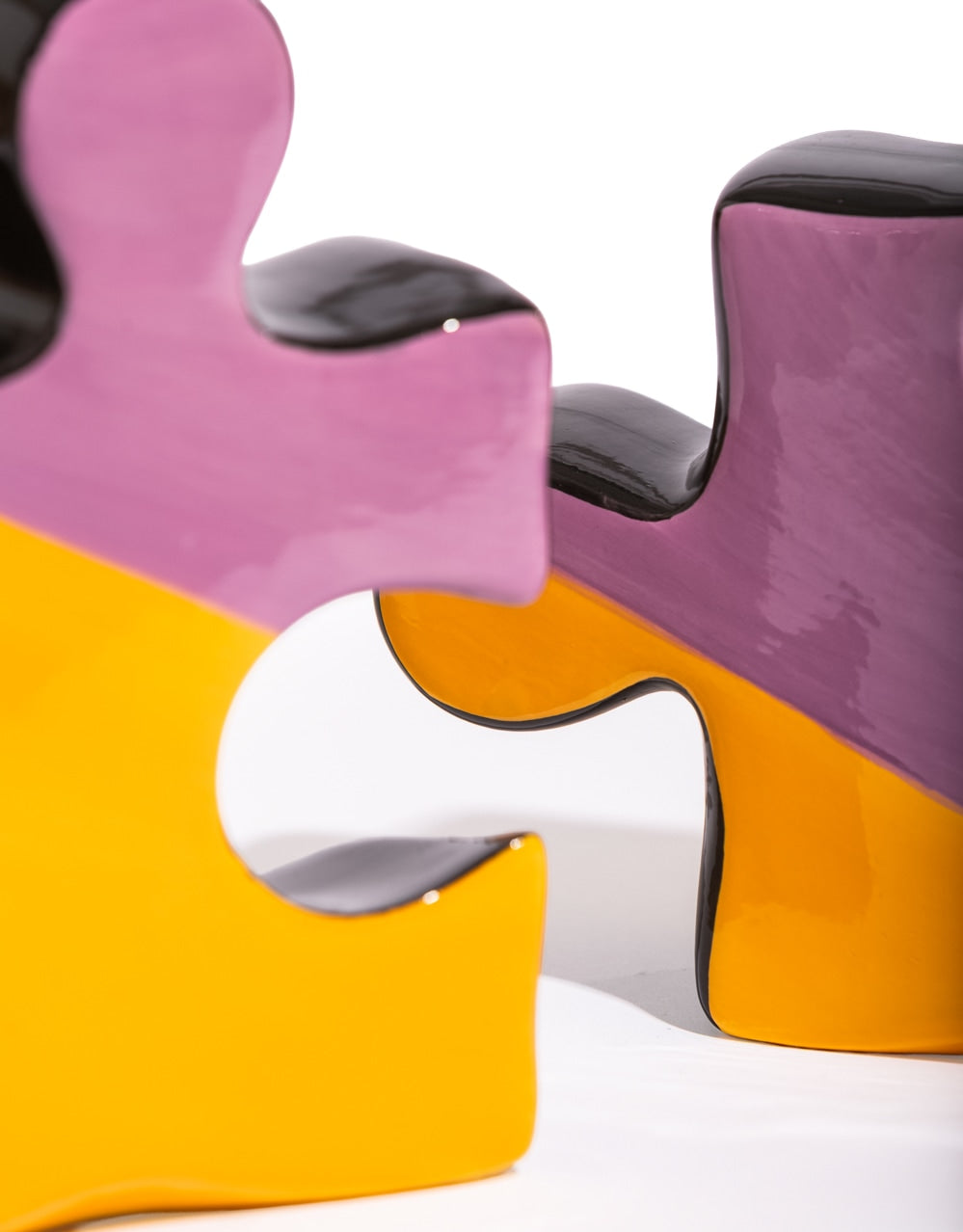 Set of 2 Orange/Purple/Black Ceramic Jigsaw Piece Vases - EGC27