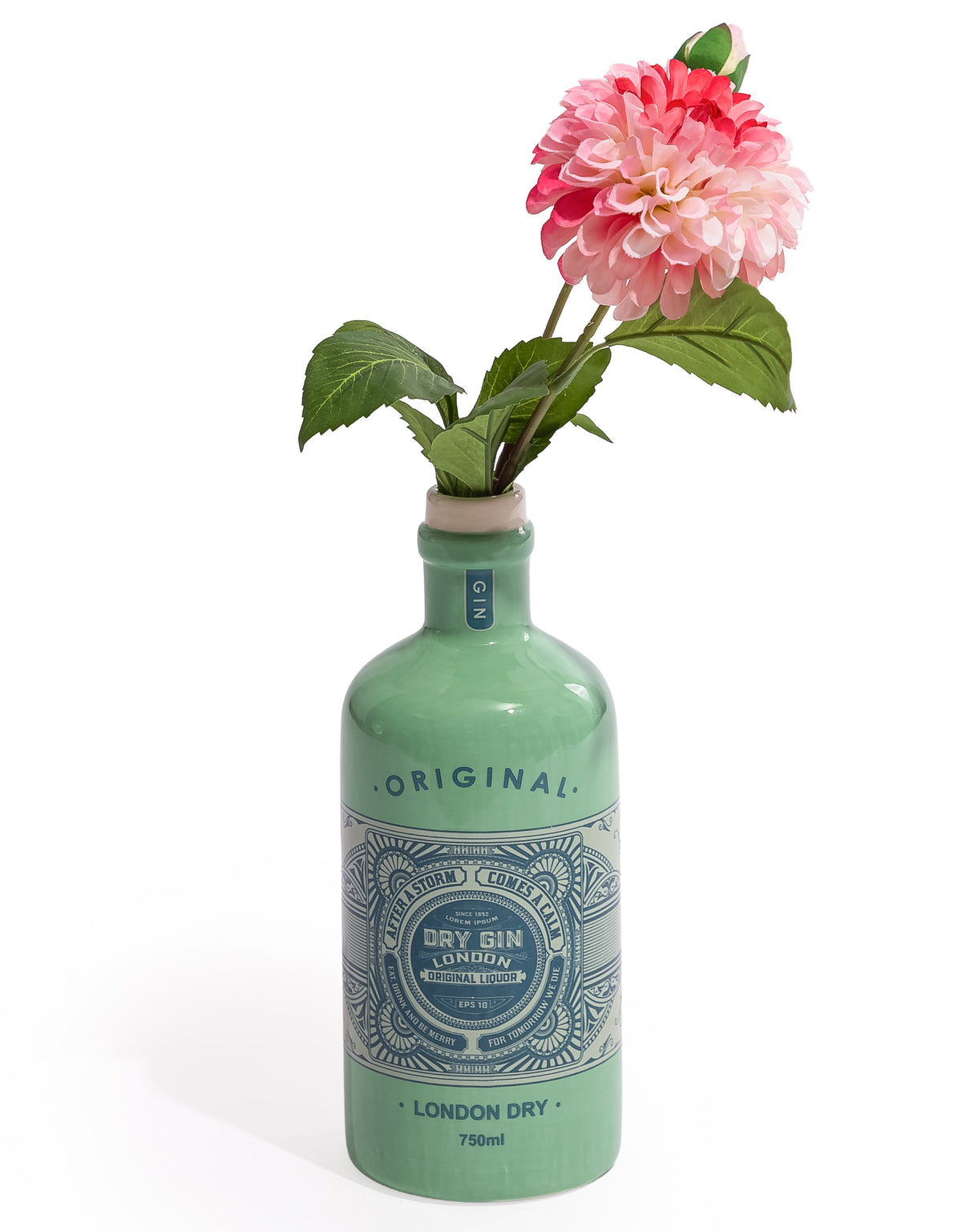 "Cambridge Blue" Ceramic Gin Bottle Stem Vase - EGC28